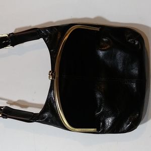 Hobo black leather kiss lock shoulder bag